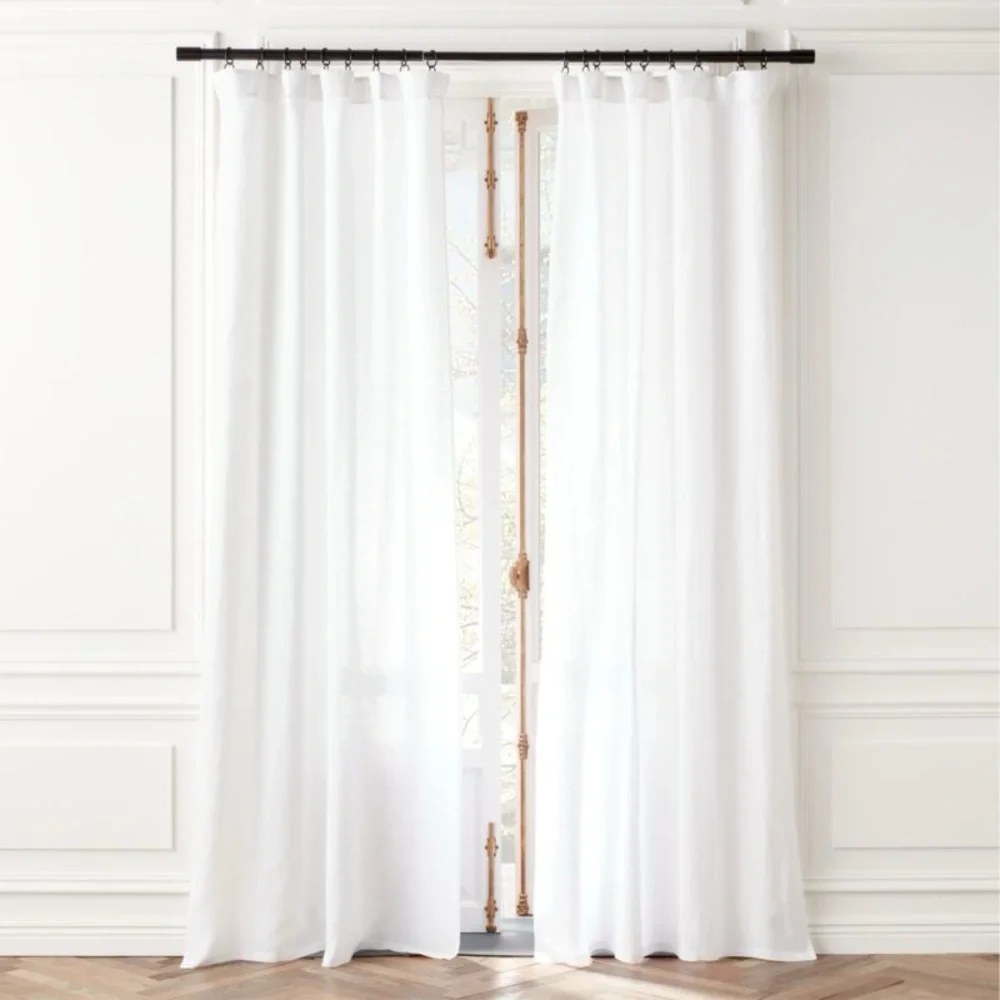 NWT CB2 Sheer White European 100% Flax Linen Window Curtain Panel‎ 48 x 108